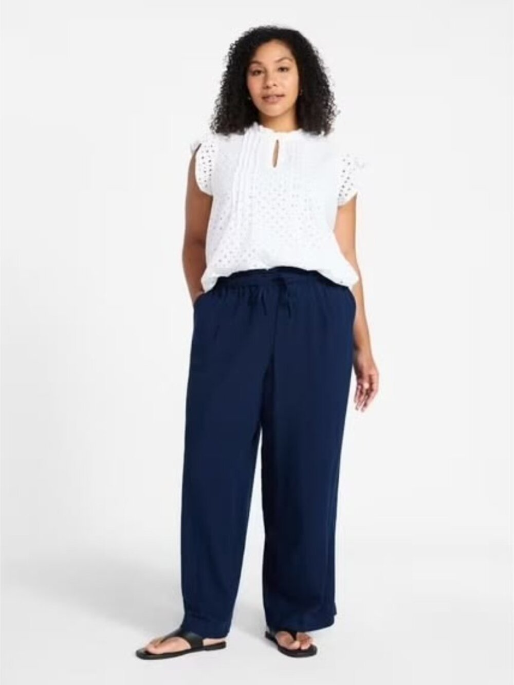 Time and Tru Women's Wide Leg Linen Blend Pants Navy Size XXXL NEW